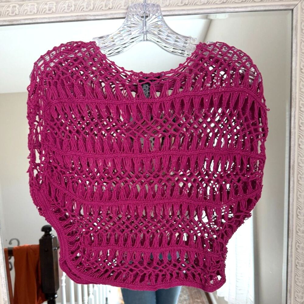 Boho, Festival, Beach Coverup Magenta Crochet Vest,